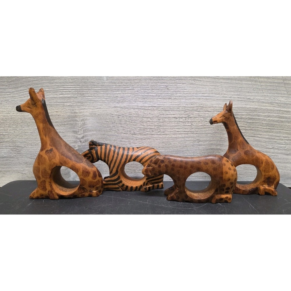 Wooden African Safari Animals Napkin Rings Set of 4 B3